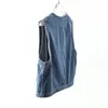 Женские жилеты в стиле Харадзюку, женский синий джинсовый жилет, универсальная однобортная куртка без рукавов в стиле ретро, повседневные свободные джинсы с карманами