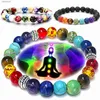 Moda frisada 7 chakra pulseira para mulheres homens equilíbrio buda reiki oração tigre olhos preto pedra natural contas yoga pulseiras jóias l24213