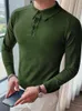 Polos masculinos moda manga longa lapela botão de malha camisa polo camisola casual sólido malha pulôver masculino primavera outono 2024 malhas