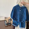 Ensemble Cowboy pour enfants 18M-8Y garçons et filles printemps et automne sweat à capuche bébé couleur unie jean deux pièces ensemble 240226