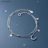 Perlen Beliebte 925 Sterling Silber Stern Mond Armband Geometrische Doppel Schicht Armband Party Geschenk Mode Frauen SchmuckL24213