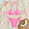 Traje de baño de bikini Traje de baño de color sólido de tres puntos para mujer Traje de baño sexy de bikini triangular Traje de baño dividido MAGM