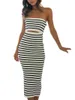 Casual Jurken Dames Tube-jurk Gebreid Strapless Backless Uitgehold Gestreept Patchwork Lange Bodycon Y2k Strand Maxi Clubwear