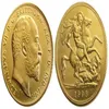 Wielka Brytania Rzadko 1908 Moneta Brytyjska King Edward VII 1 Suweren Matt 24-K Gold Plated Copy Monety 262O