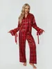 Vêtements de nuit pour femmes Femmes 2pcs Pyjamas Ensembles à manches longues Col à revers Boutonné Chemise à carreaux Pantalon Palazzo à jambes larges Y2K Loungewear Tenues