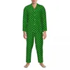 Voor heren nachtkleding Kerstgroen Pyjamaset Wit Stippen Opdruk Kawaii Heren Lange mouwen Informeel Dagelijks Tweedelige nachtkleding Grote maat