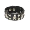 Link pulseiras vintage snap punk rock envoltório preto pu pulseira de couro masculino estrela crânio osso gótico punho largo para mulheres jóias