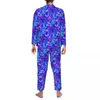 Men's Sleepwear Peacock Neck Gator Pajamas Male Retro Blue Feathers Warm Daily Autumn 2 Pieces Casual Oversize Design Pajama Sets