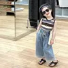 Style coréen Été Infantile Bébé Filles Sans Manches Rayé VestToddler Enfants Jambe Large Denim Pantalon Vêtements De Mode H2663 240301