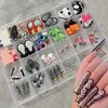 Halloween Charms Box Set Bloody Knives Eyeballs Hanging Skeleton Autumn Halloween Faces 3D Nail Art Alloy Decoration 240307