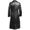 Trench da uomo Cappotto impermeabile in pelle nera Ufficiale militare Classico cappotto da uomo tedesco Giacche lunghe da uomo
