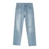 Jeans pour hommes mode lâche haute rue trous concevoir personnalité droite 2024 printemps coréen fermeture éclair couleur unie lavage coton