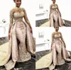 2021 Luxury African Mermaid Wedding Dresses Formal Bridal Gowns Long Sleeves High Neck Gold Lace Appliques Detachable Train Oversk9087892