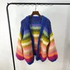 Flordevida Rainbow Stripe Cardigan Ręka ręcznie szydełkowana sweter sweter jesienny zimowy ciepły dzianin płaszcz streetwear 240228