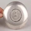 Китайская винтажная тарелка ручной работы с резьбой по дракону и фениксу, серебряная медная коллекция 303v