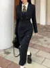 Arbetsklänningar Autumn Winter High-end Sense College Style Black Dress Three-Piece Suit Short Coat Shirt Lång smal kjol