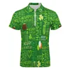 Erkek Polos Yeşil Shamrock Polo Gömlekler Erkek Moda St Patricks Günü Günlük 3D Dijital Baskı Üst Kısa Kollu Zip-Up Bluz