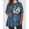 T-shirt da donna T-shirt moda per donna Top oversize Stampa 3d Gatto Grafica Allentata Streetwear O-Collo Abbigliamento Sles corte Camicie da donna Tees L24312 L24312