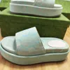 Slipare Designer Slipper Wedge Heel Slides Sandaler Luxury Sandal Beach Shoes Beige Blue Canvas SummerH240312