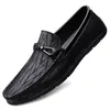 Casual Shoes äkta läder svarta affärer loafers män slip-on moccasin bekväm mjuk sula körning