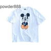 Designer Men's Trend Short Sleeve Mickey Print Distressed Sleeved Vintage Trendy American Washed T-shirt E6D5