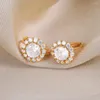 Boucles d'oreilles rondes en strass blanc pour femmes, bijoux couleur or, accessoires de fête, cadeaux pour amie, maman, sœur