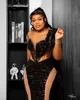 2024 ASO EBI ILLUSION Sirène noire Robe de bal pailled Lace Soirée Fête formelle Deuxième réception 50e anniversaire Robes de fiançailles