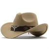 Melhor venda chapéu estilo nacional padrão de gado ocidental cowboy chapéu rolo borda cavalo equitação chapéu de feltro de lã 230823