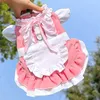 Dog Apparel Spring And Summer Walking Skirt Can Be Hung Traction Blue Pink Maid Outdoor Cute Dress Chihuahua Pet Clothing