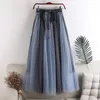 Skirts 2024 Women 7 Color Block Bow Tulle Ball Gown Skirt Elegant High Waist Fairy Mesh A-line For Spring Summer P274