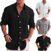 Casual Männer Bluse Sommer Frühling Drehen Unten Kragen Lange Laterne Hülse Taste Büro Business Leinen Hemd Tops Übergroßen S-5XL 240301