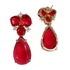 Studörhängen Yygem 14x22mm Red Crystal Cz Drop Gold Plated Stone Earring smycken