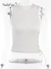 Zbiorniki damskie Nadafair Chic o Neck Tank Top Top Letni Bandage Bandage podzielony chude białe koszule Y2K Casual Streetwear 2024