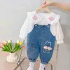 Set di abbigliamento per neonate primaverili Set di tute per camicia con fiocco in pizzo per bambini 2 pezzi Completo per bambini Abbigliamento sportivo Infantile Abiti casual 240308