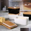 Other Home & Garden Plates Butter Box Nordic Sealing With Wood Lid Knife Dish Ceramic Keeper Tool Cheese Tray Plate Kitchen Storage Dr Otqul