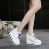 12CM Heels Wedge Canvas Shoes Woman High Platform Sneakers Vulcanized Shoes Hidden Heel Height Increasing Casual Shoes 240309