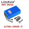 Liitokala Bateria de 36V 30AH EBIKE BATERHA 30A BMS 36V 30AH 21700 10S6P BATERAGEM DE LITHIUM PACK para scooter elétrica de bicicleta elétrica