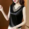 Blouses Femme Chemises Coréenne Soie Femmes Blouses Chemise Femme Satin Blouse Tops Femmes Satin Dentelle Broderie Blouse Top Femme Col V Impression Chemises TopsL24312