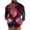 Men's Casual Shirts Valentine Days Shirt For Men Retro Loose Fitting Long Sleeved Printed Fashion Standing Collar Top Moda Hombre