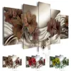 Fashion Wall Art Canvas Painting 5 Pieces Red Brown Green Diamond Lilies Flower Modern Home Decoration No Frame285b