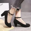 Frauen Mode Pumpen Süße Frau Dicke High Heels Knöchel Riemen Flock Weibliche Plattform Mary Jane Frauen OL Schuhe Damen Schuhe 240304