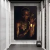Afrikanska kvinnliga affischer och skriver ut svart och guldkvinnor oljemålning på väggen modern konst canvas bild för vardagsrum cuadros206l