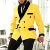 Men's Suits Double Breasted Yellow For Men Slim Fit Prom Wedding Groom Tuxedo 2 Pcs Jacket With Black Pants Male Fashion Costume 2024