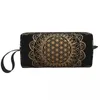 Cosmetic Bags Flower Of Life Mandala Black Gold Bag Women Sacred Geometry Makeup Toiletry Organizer Ladies Beauty Storage Dopp Kit