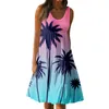 Casual Dresses Women's Summer Round Neck Sleeveless Loose Beach Skirt Fashion Print Dress Vestidos Para Mujer Elegantes Y Bonitos