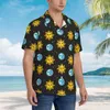 Casual overhemden voor heren Retro symboolprint Strandoverhemd Heren Zon en maan Zomer Korte mouw Nieuwigheid Oversized blouses Verjaardagscadeau