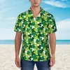 Men's Casual Shirts Cool Neon Shamrock Vacation Shirt Men Leaves Print Hawaiian Short-Sleeve Vintage Oversize Blouses Birthday Present