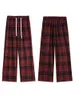 Women's Pants Women Vintage Contrasting Red Plaid With High Waisted Slimming Mop Loose Casual Wide Leg Female Trousers