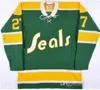 Vintage Herren 1970er CALIFORNIA GOLDEN SEALS 27 GILLES MELOCHE 7 REGGIE LEACH Jersey genäht Weiß Blau Grün Gelb Alternativ S-5XL individuell Beliebiger Name