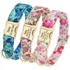 Gepersonaliseerde bloemenhalsband en riemset Aangepaste kleine middelgrote grote hond Huisdier ID-halsband Loodbloemenprint Hond gegraveerde halsbanden X0220e